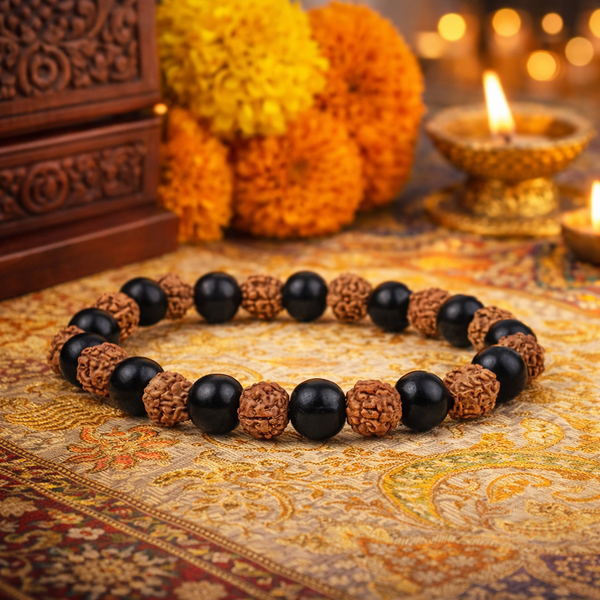 Rudraksha & Black Onyx Bead Bracelet