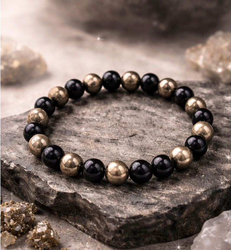 Richie Rich Bracelet with Pyrite & Black Obsidian