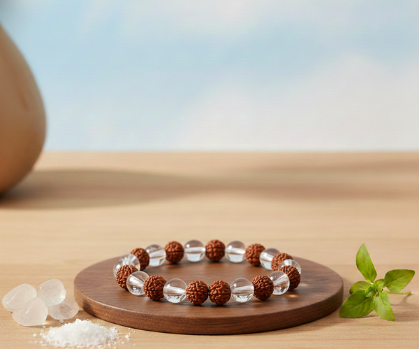 Rudraksha and White Crystal Bracelet